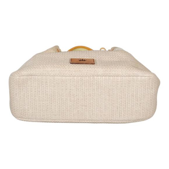 Elaine Turner Beige Woven Straw Handbag with Multicolor Double Handle - Picture 3 of 12